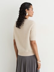 Reiss Grey Julia 100% Brushed Cashmere Short-Sleeve Top - Image 5 of 6