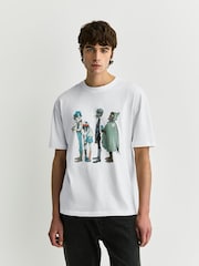 White Gorillaz Relaxed Fit Band Graphic Print T-Shirt - Image 1 of 8
