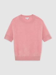 Reiss Pink Julia 100% Brushed Cashmere Short-Sleeve Top - Image 2 of 7