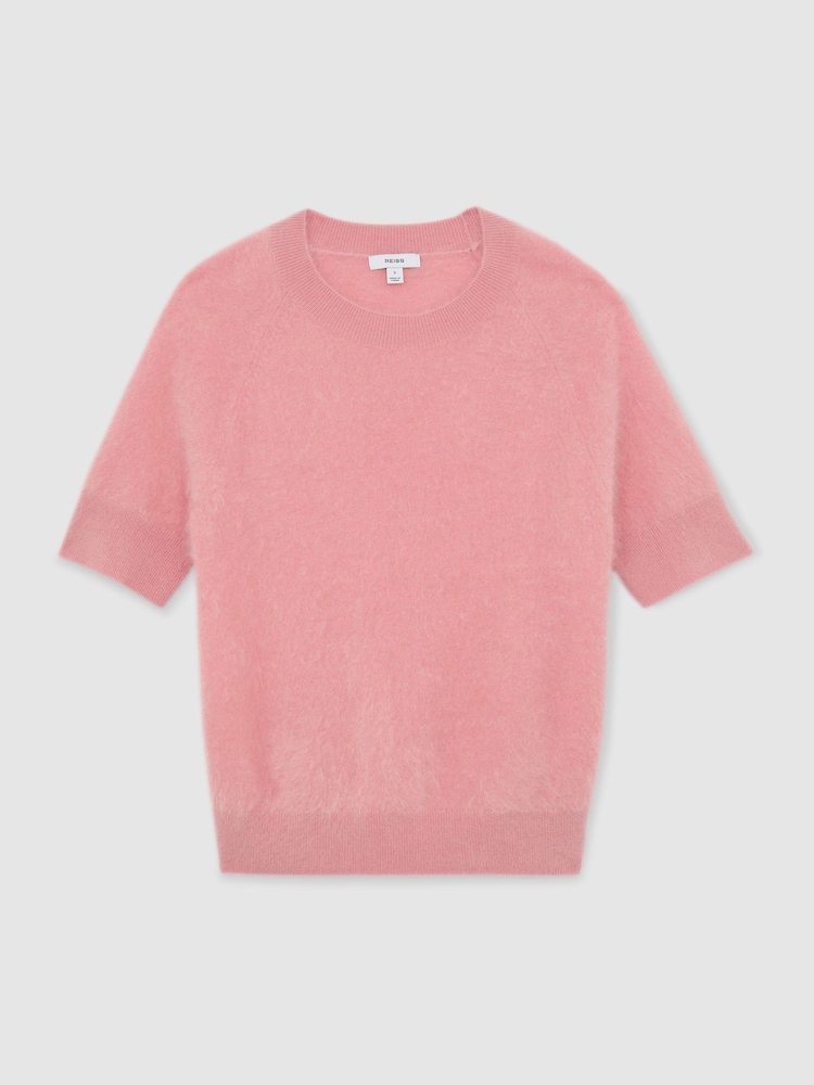 Reiss Pink Julia 100% Brushed Cashmere Short-Sleeve Top - Image 2 of 7 Reiss Pink Julia 100% Brushed Cashmere Short-Sleeve Top - Image 2 of 7