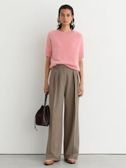 Reiss Pink Julia 100% Brushed Cashmere Short-Sleeve Top - Image 3 of 7