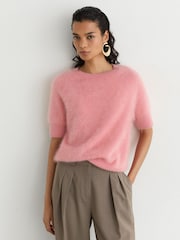 Reiss Pink Julia 100% Brushed Cashmere Short-Sleeve Top - Image 5 of 7