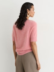 Reiss Pink Julia 100% Brushed Cashmere Short-Sleeve Top - Image 6 of 7