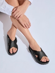 Totes Black Chunky Cross Front Slider Sandals - Image 1 of 5