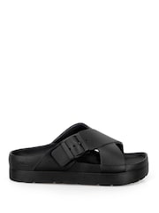 Totes Black Chunky Cross Front Slider Sandals - Image 2 of 5