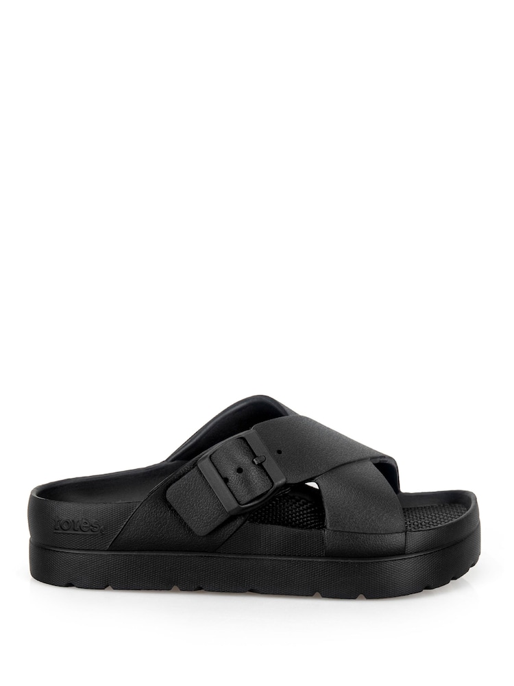 Totes Black Chunky Cross Front Slider Sandals - Image 2 of 5