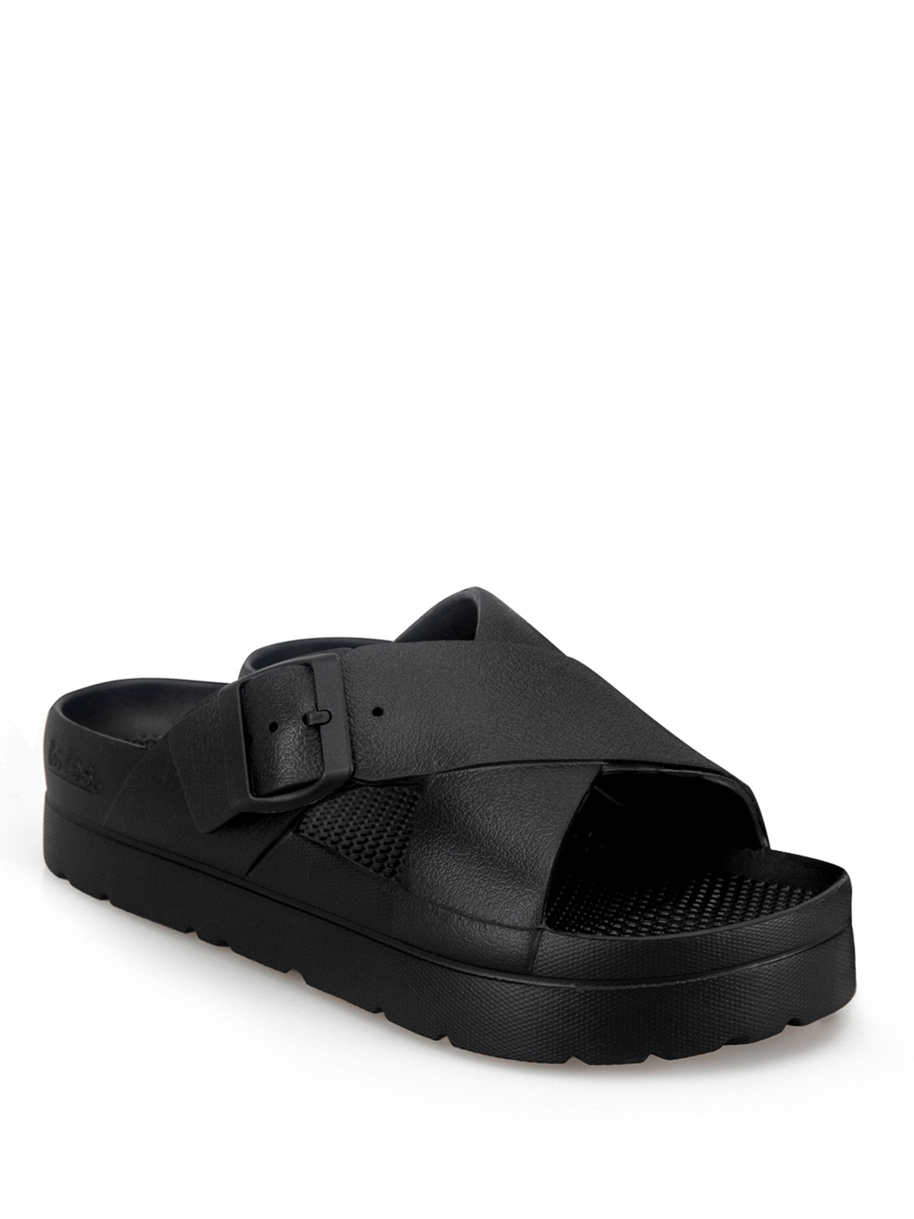 Buy Totes Black Solbounce Ladies Cross Front Buckle Sliders from