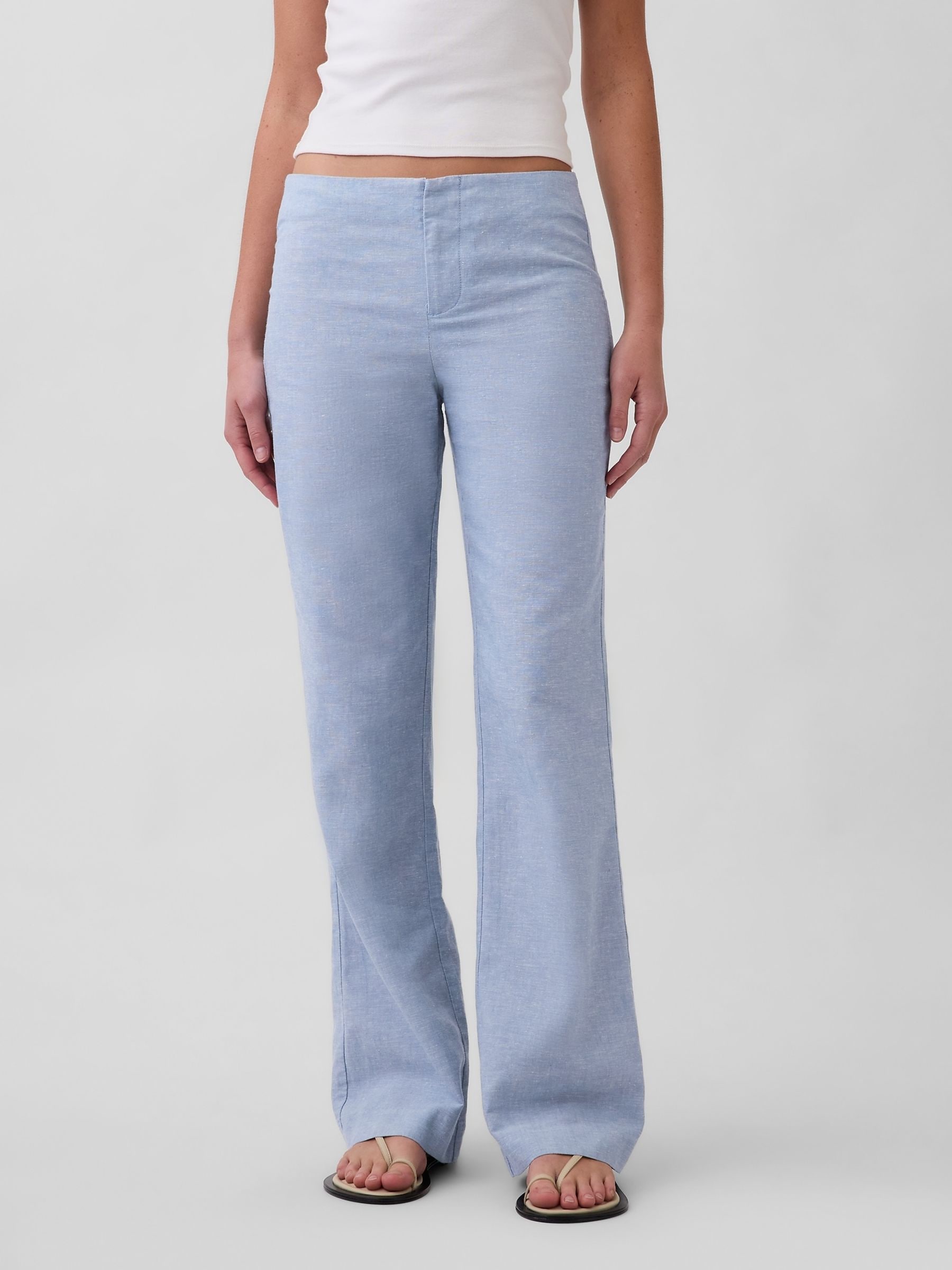 Buy Gap Blue Low Rise Linen-Blend Flare Trousers from the Next UK