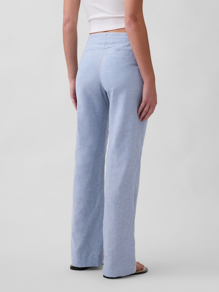 Gap Blue Low Rise Linen-Blend Flare Trousers - Image 2 of 4