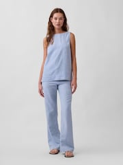 Gap Blue Low Rise Linen-Blend Flare Trousers - Image 4 of 4