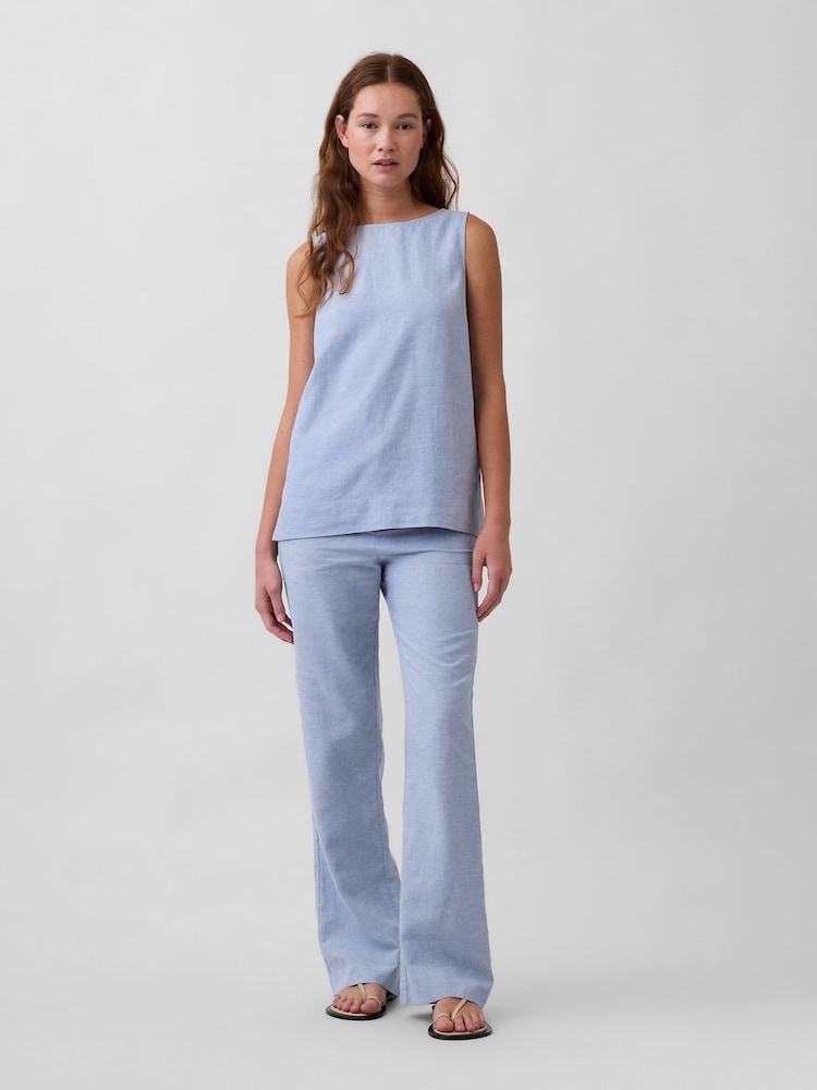 Gap Blue Low Rise Linen-Blend Flare Trousers - Image 4 of 4