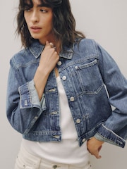 Dark Blue Pleated Denim Trucker Jacket - Image 1 of 4