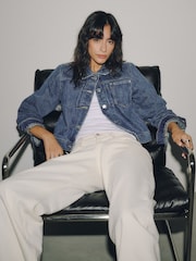 Dark Blue Pleated Denim Trucker Jacket - Image 2 of 4