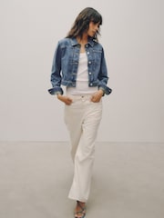 Dark Blue Pleated Denim Trucker Jacket - Image 4 of 4