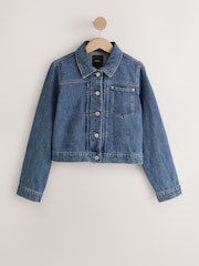 Dark Blue Pleated Denim Trucker Jacket - Image 5 of 7