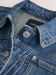 Dark Blue Pleated Denim Trucker Jacket - Image 6 of 7