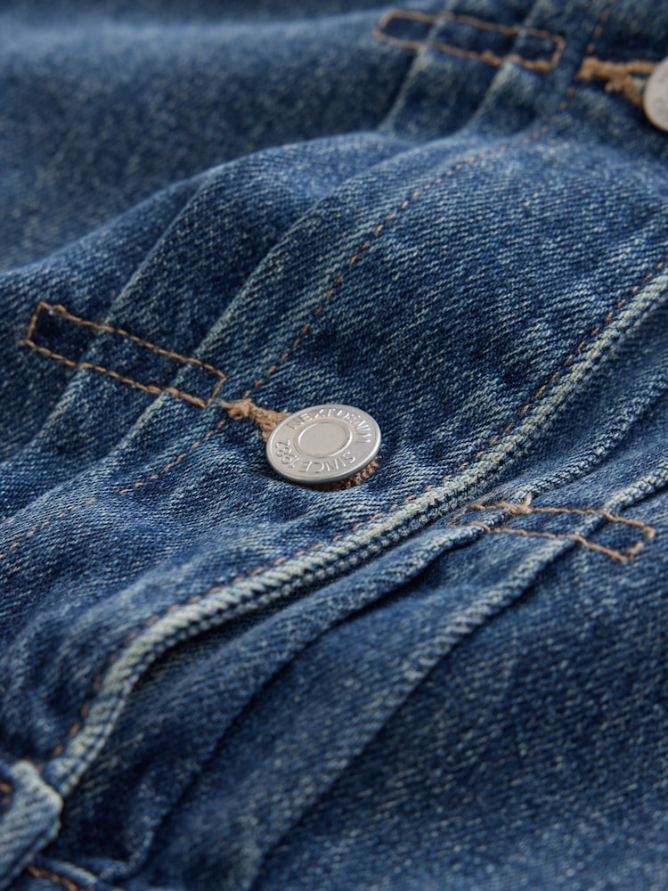Dark Blue Pleated Denim Trucker Jacket - Image 7 of 7 Dark Blue Pleated Denim Trucker Jacket - Image 7 of 7