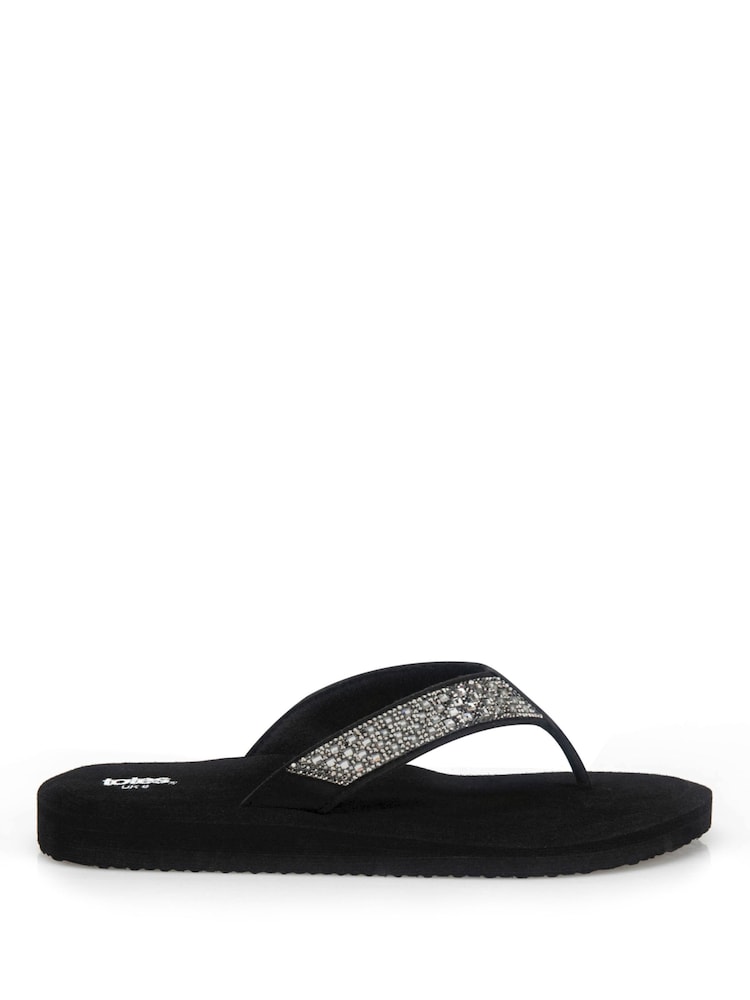 Totes Black Ladies Beaded Flip Flops - Image 2 of 5