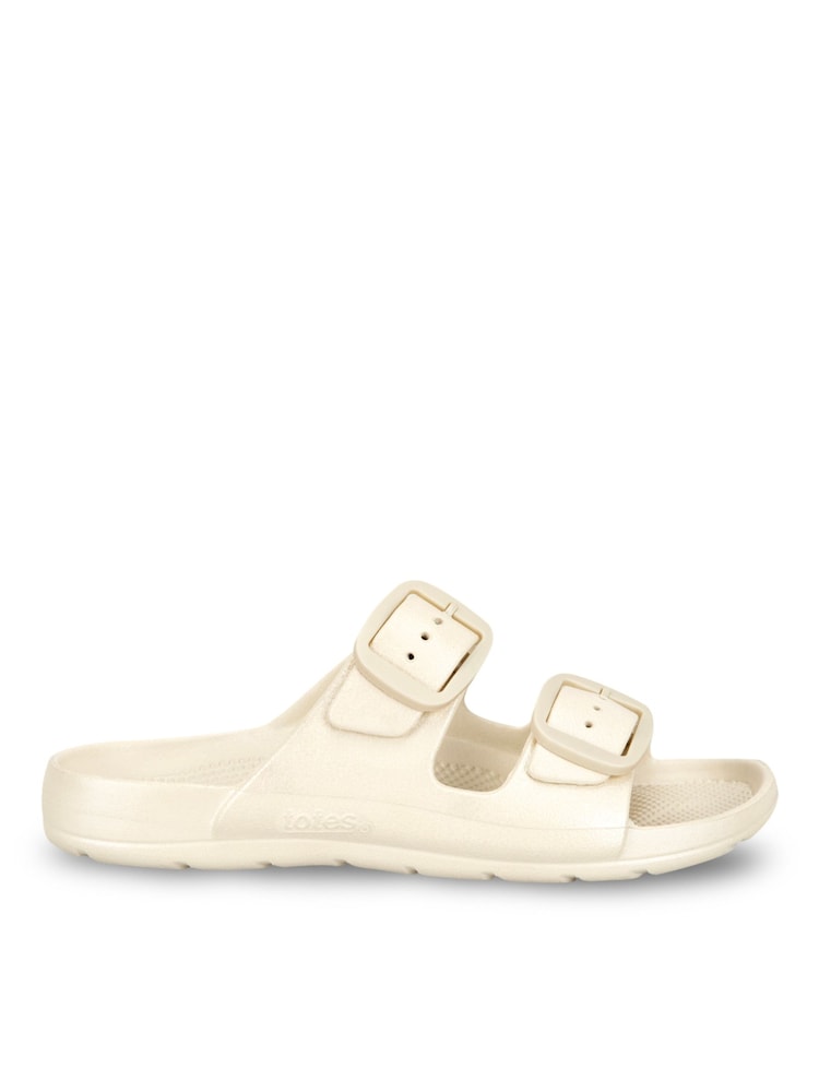 Totes Cream Solbounce Double Buckle Adjustable Slides - Image 2 of 5 Totes Cream Solbounce Double Buckle Adjustable Slides - Image 2 of 5