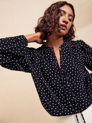 Friends Like These Black Spot Long Sleeve Tie Neck Top - Image 2 of 6