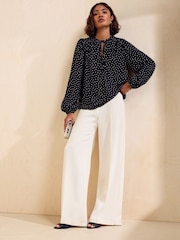Friends Like These Black Spot Long Sleeve Tie Neck Top - Image 3 of 6