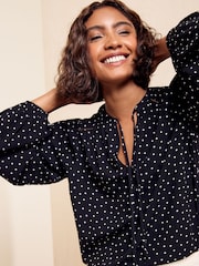 Friends Like These Black Spot Long Sleeve Tie Neck Top - Image 5 of 6