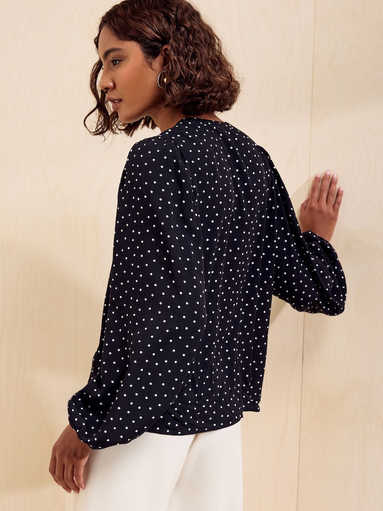 Friends Like These Black Spot Long Sleeve Tie Neck Top - Image 6 of 6