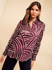 Friends Like These Purple Stripe Lurex Long Long Satin Shirt - Image 1 of 6