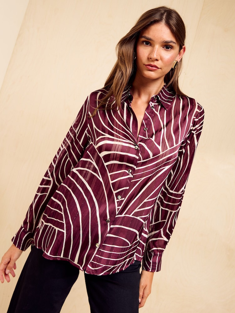 Friends Like These Purple Stripe Lurex Long Long Satin Shirt - Image 1 of 6 Friends Like These Purple Stripe Lurex Long Long Satin Shirt - Image 1 of 6