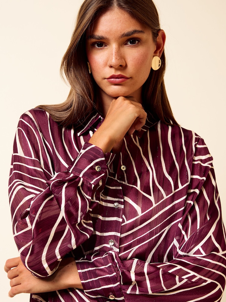 Friends Like These Purple Stripe Lurex Long Long Satin Shirt - Image 2 of 6 Friends Like These Purple Stripe Lurex Long Long Satin Shirt - Image 2 of 6