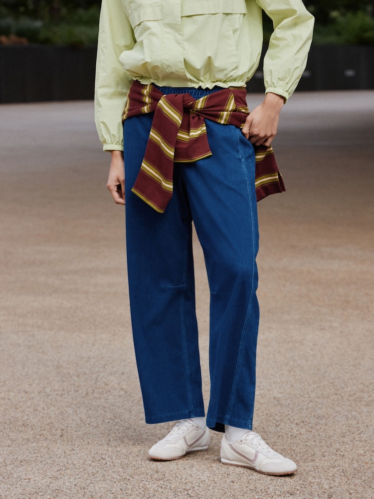 Dark Blue Barrel Leg Denim Jersey Trousers - Image 2 of 9