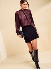Friends Like These Burgundy Red Satin Twist Neck Long Sleeve Blouse - Image 3 of 6