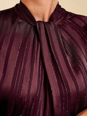 Friends Like These Burgundy Red Satin Twist Neck Long Sleeve Blouse - Image 6 of 6