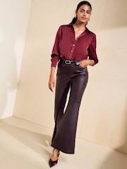 Friends Like These Burgundy Red Satin Button Through Shirt - Image 3 of 4