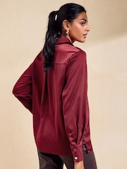 Friends Like These Burgundy Red Satin Button Through Shirt - Image 4 of 4