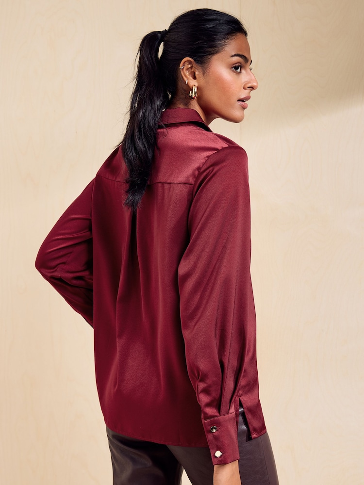 Friends Like These Burgundy Red Satin Button Through Shirt - Image 4 of 4 Friends Like These Burgundy Red Satin Button Through Shirt - Image 4 of 4