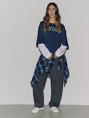 Khaki Green Barrel Leg Denim Jersey Trousers - Image 1 of 8