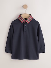 Navy Tartan Long Sleeve Polo Shirt (3mths-7yrs) - Image 1 of 4