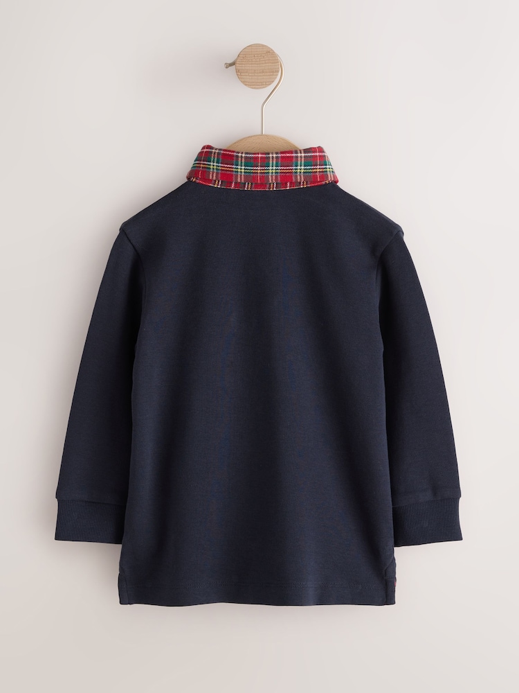 Navy Tartan Long Sleeve Polo Shirt (3mths-7yrs) - Image 2 of 4