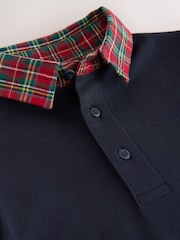 Navy Tartan Long Sleeve Polo Shirt (3mths-7yrs) - Image 4 of 4