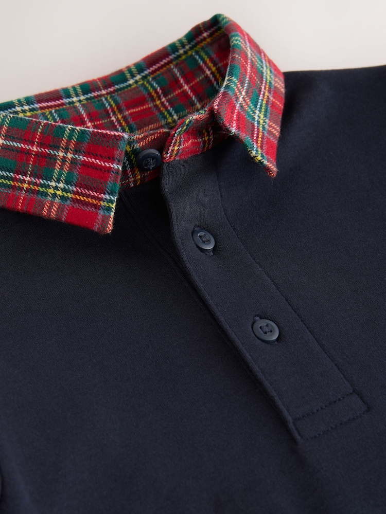 Navy Tartan Long Sleeve Polo Shirt (3mths-7yrs) - Image 4 of 4