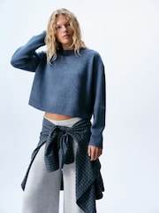 self. Blue Knitted Boxy Crew Neck Jumper - Image 2 of 5