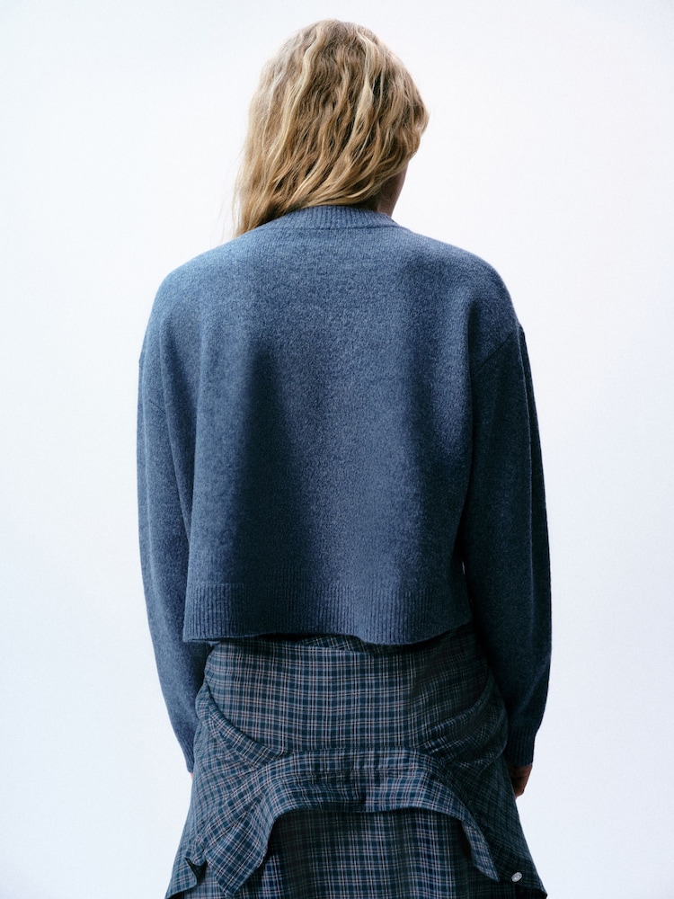 self. Blue Knitted Boxy Crew Neck Jumper - Image 5 of 5 self. Blue Knitted Boxy Crew Neck Jumper - Image 5 of 5