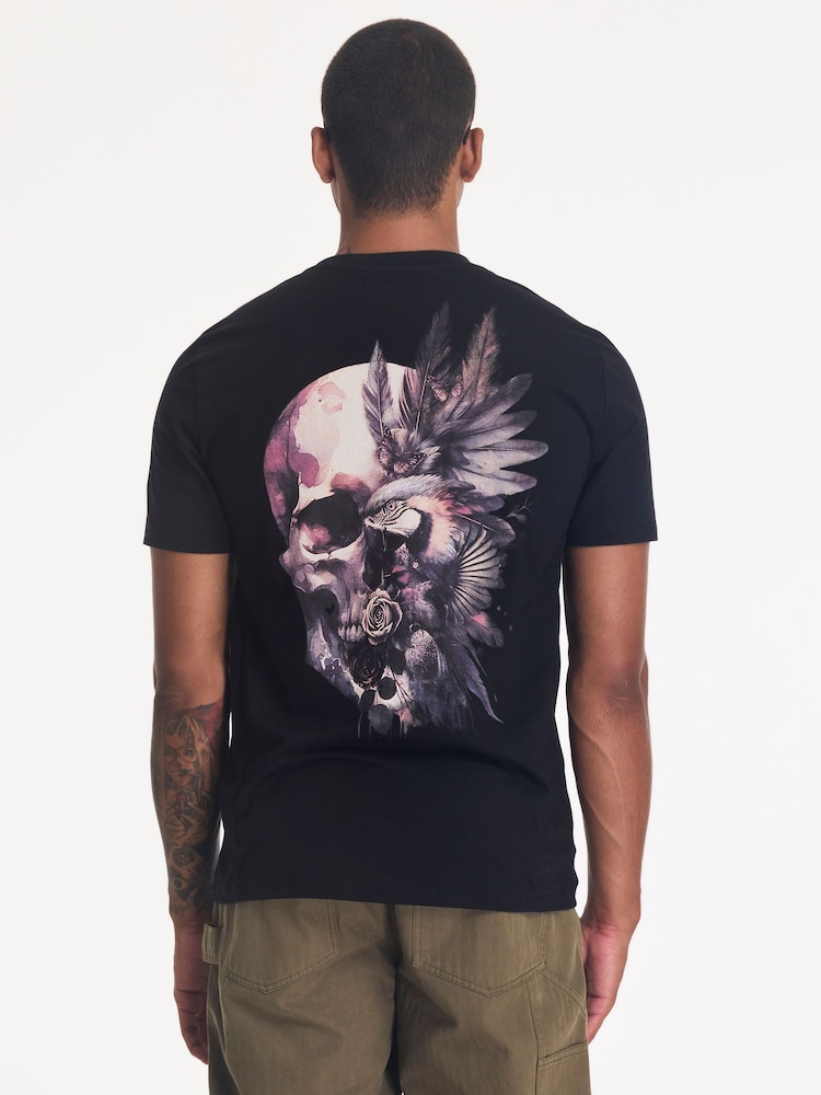 Religion Black Watercolour Skull T-Shirt - Image 1 of 5