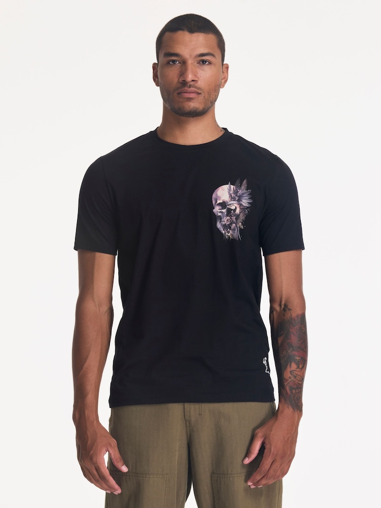 Religion Black Watercolour Skull T-Shirt - Image 2 of 5