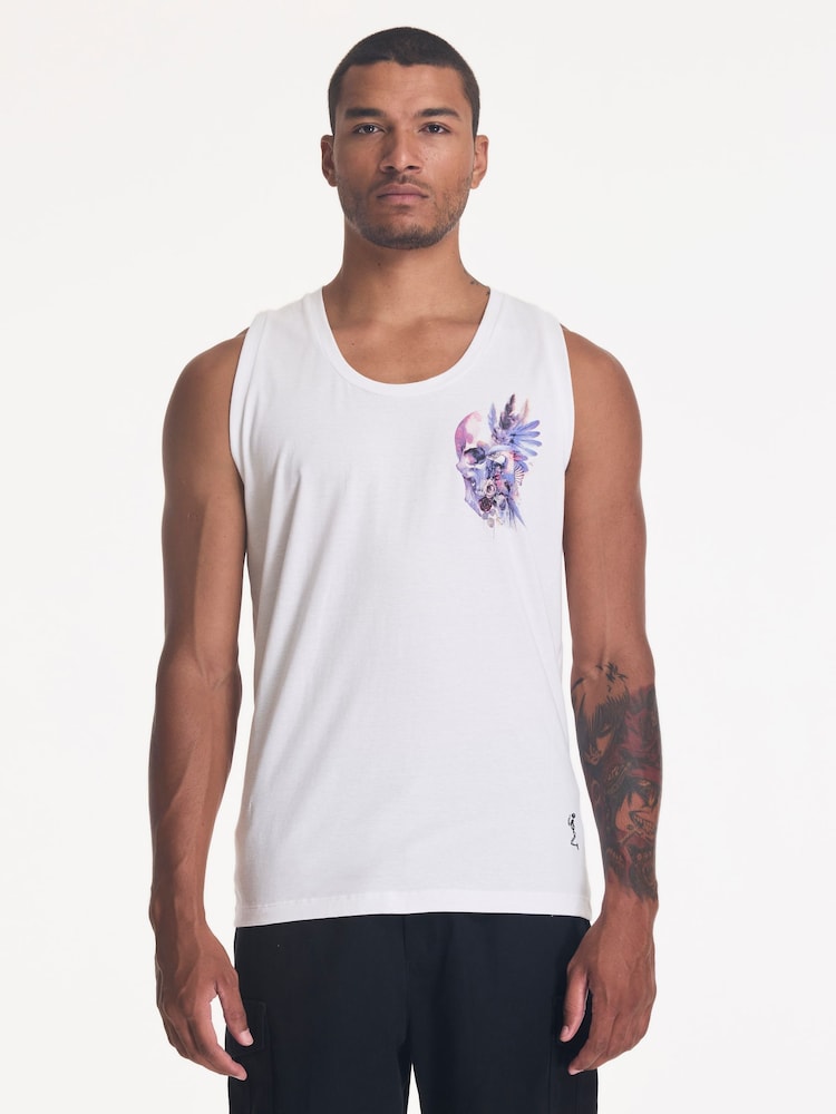 לבן - Religion גופייה בהדפס גולגולת באפקט צבעי מים - תמונה 1 מתוך 4