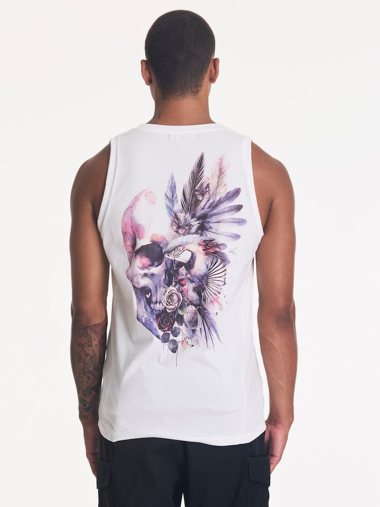 לבן - Religion גופייה בהדפס גולגולת באפקט צבעי מים - תמונה 2 מתוך 4