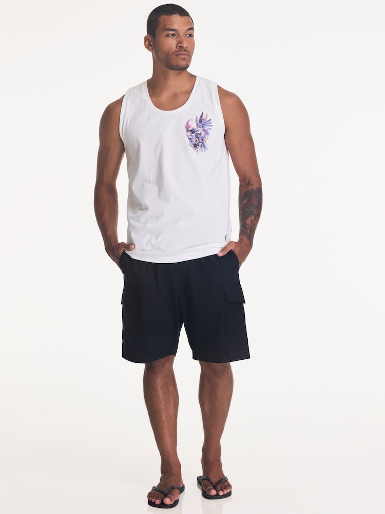 לבן - Religion גופייה בהדפס גולגולת באפקט צבעי מים - תמונה 4 מתוך 4