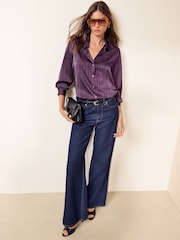 Friends Like These Aubergine Swirl Print Lurex Long Long Satin Shirt - Image 3 of 6