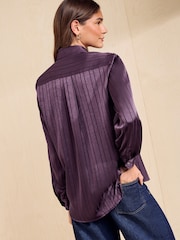 Friends Like These Aubergine Swirl Print Lurex Long Long Satin Shirt - Image 6 of 6